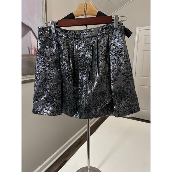 Metallic brocade Theme size small pleated m a line miniskirt pockets mod gothic - Picture 2 of 7